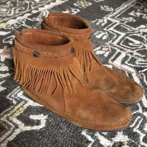 Minnetonka Suede Fringe Ankle Boots